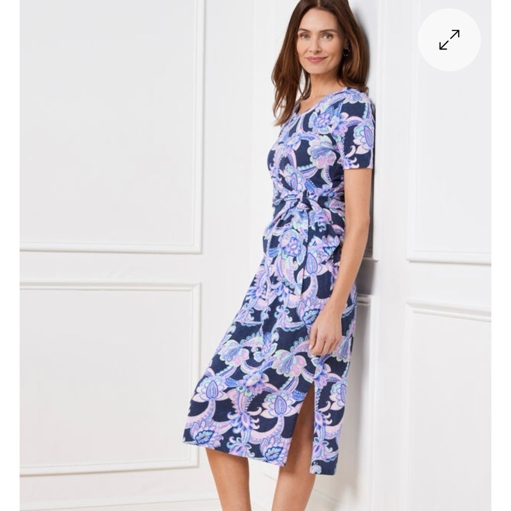 Talbots Nantucket Slub Side Tie Midi Dress Medium Purple Spring Wedding Guest